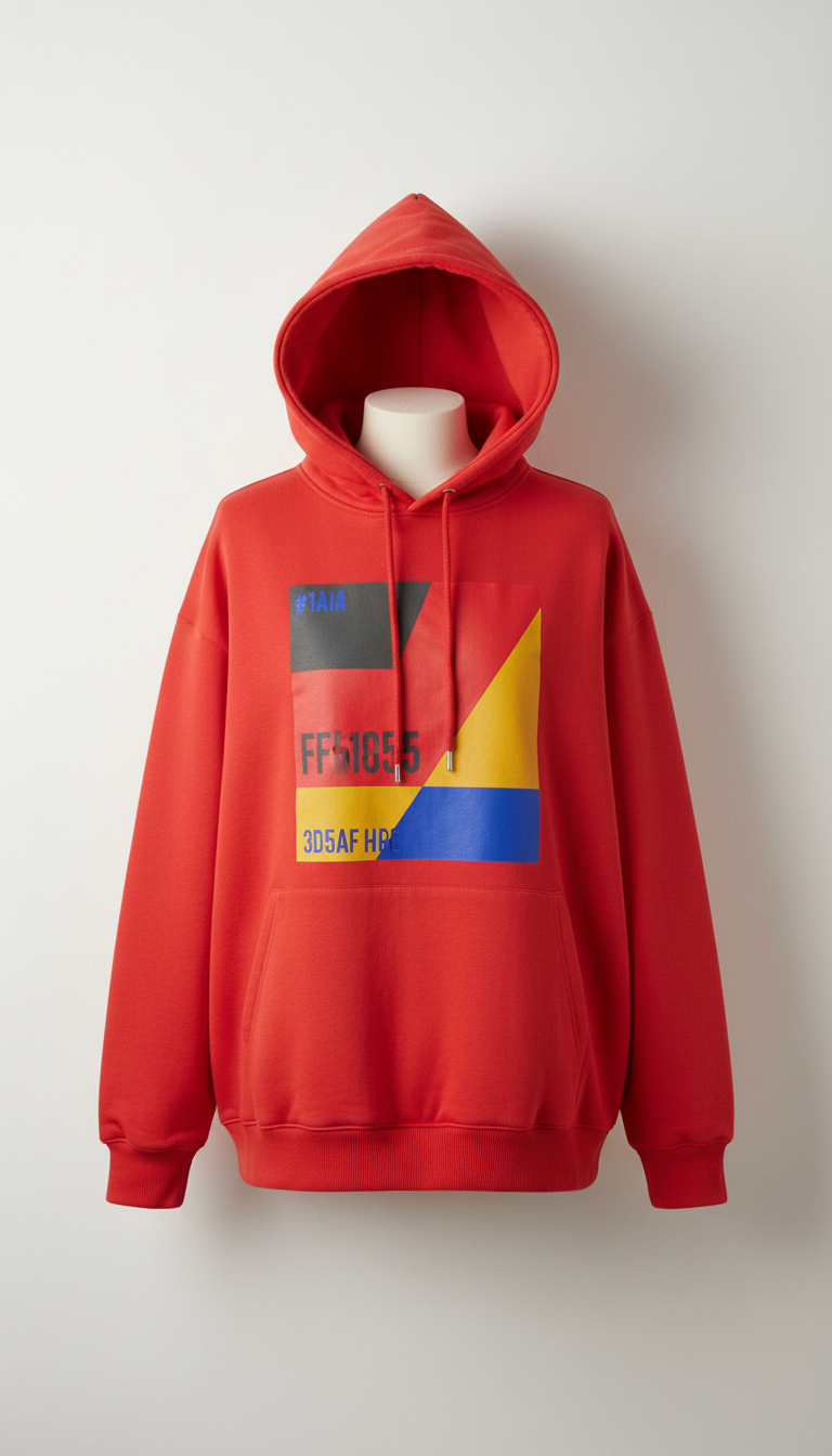 Oversized Signal Red Graphic Hoodie