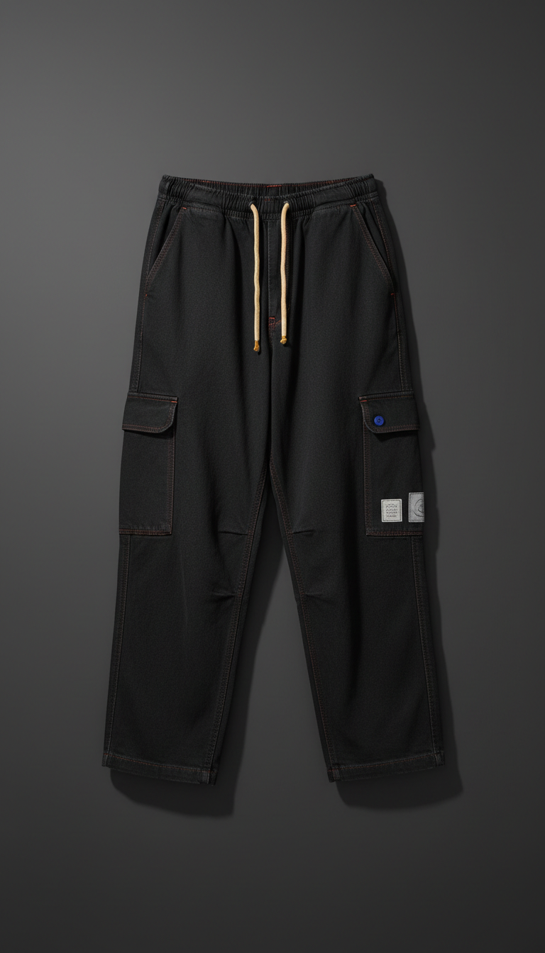 Relaxed-Fit Asphalt Black Cargo Pants